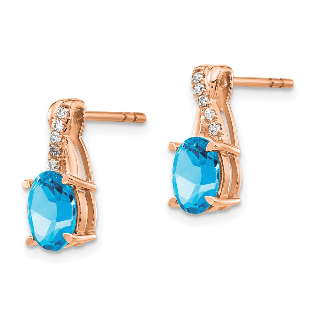 10kr Blue Topaz & Diamond Earrings 7x5 Oval BT, Rd 10-1.1mm dia