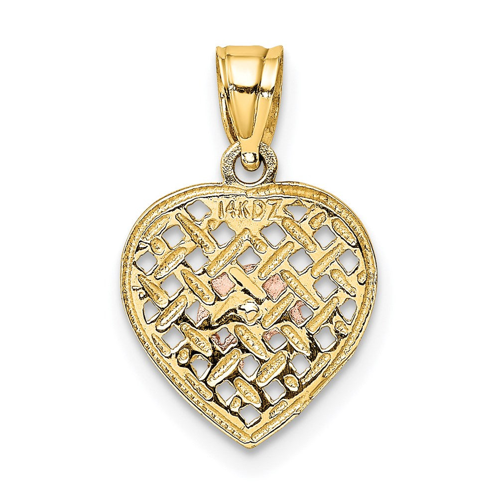 14k Two-tone w/White Rhodium Double Dolphins On Woven Heart Charm