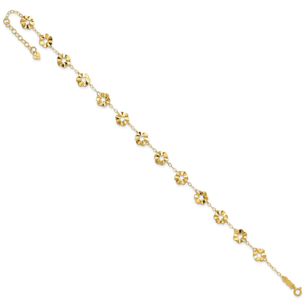 14k Adjustable Flower 9in Plus 1in ext. Anklet 9 inches