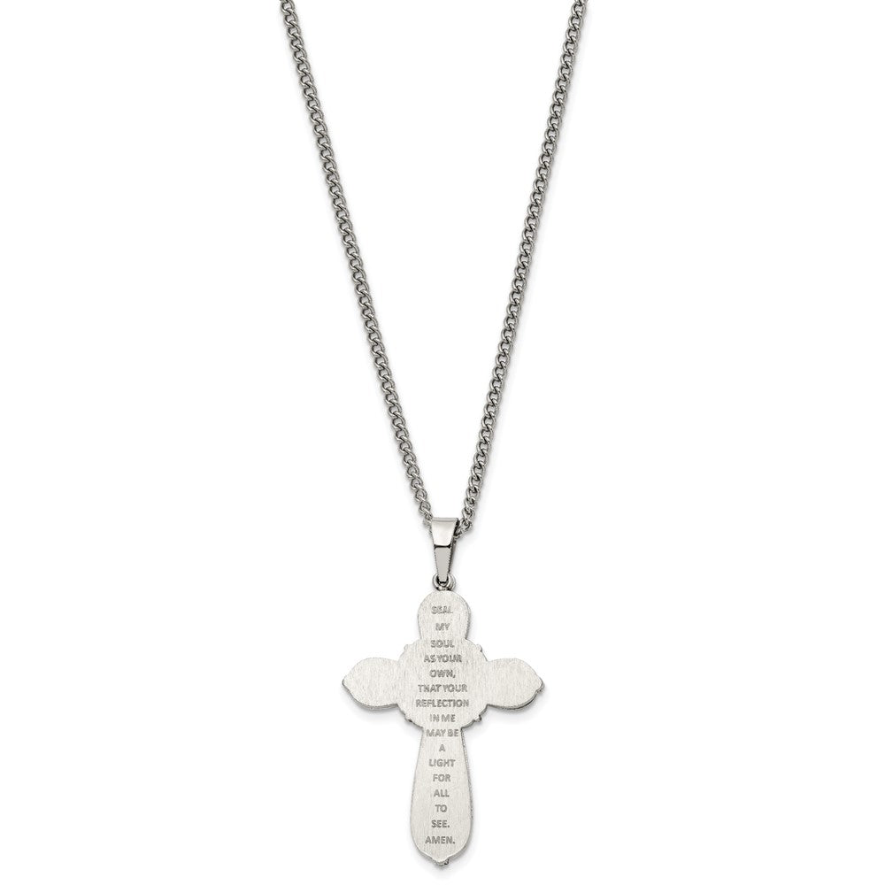 Stainless Steel Brushed and Polished Black Epoxy Prayer Cross Necklace