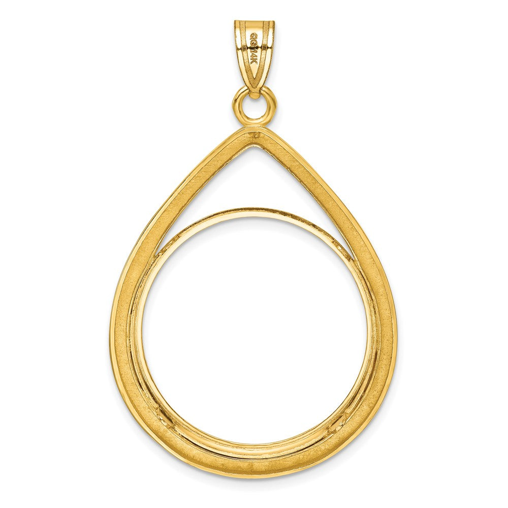 Wideband Distinguished Coin Jewelry 14k Polished and Diamond-cut Lightweight Teardrop 27.0mm Prong Coin Bezel Pendant