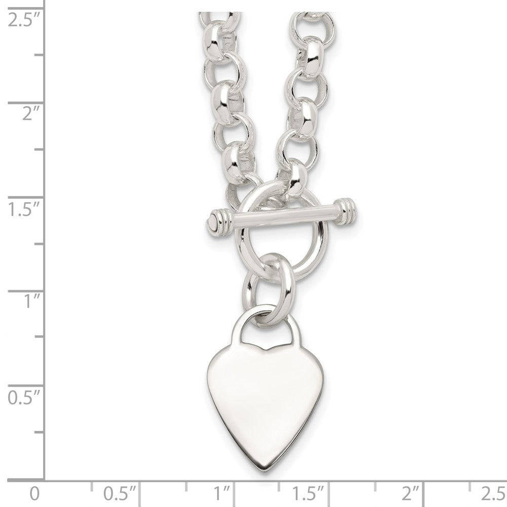 Sterling Silver Engraveable Heart Disc on Fancy Link Toggle Necklace 18 Inches
