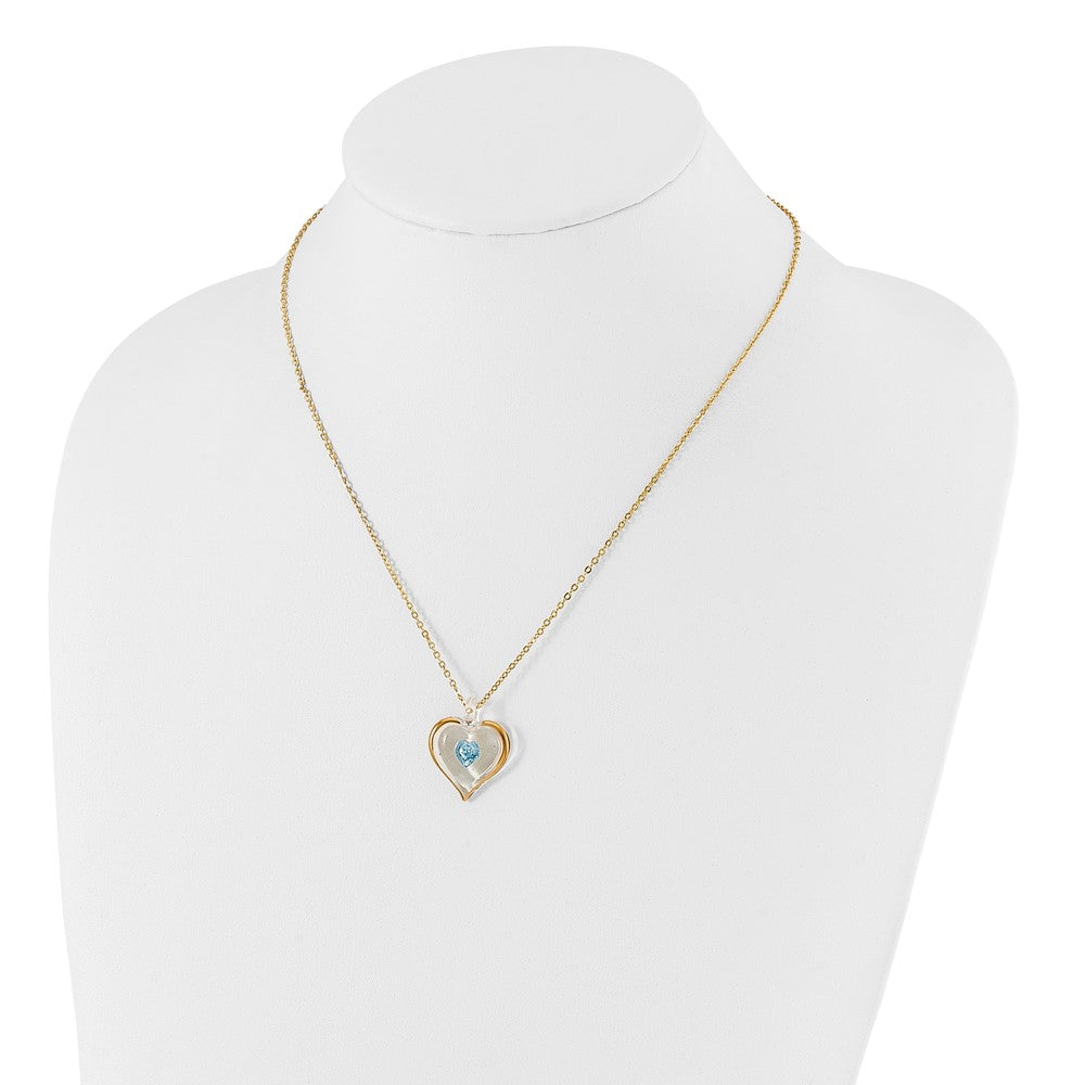 Glass Baron 22K Accent Gilding Gold-trim Glass with Blue December Birthstone Crystal from Swarovski Heart 18 inch Gold-tone Necklace GM9411