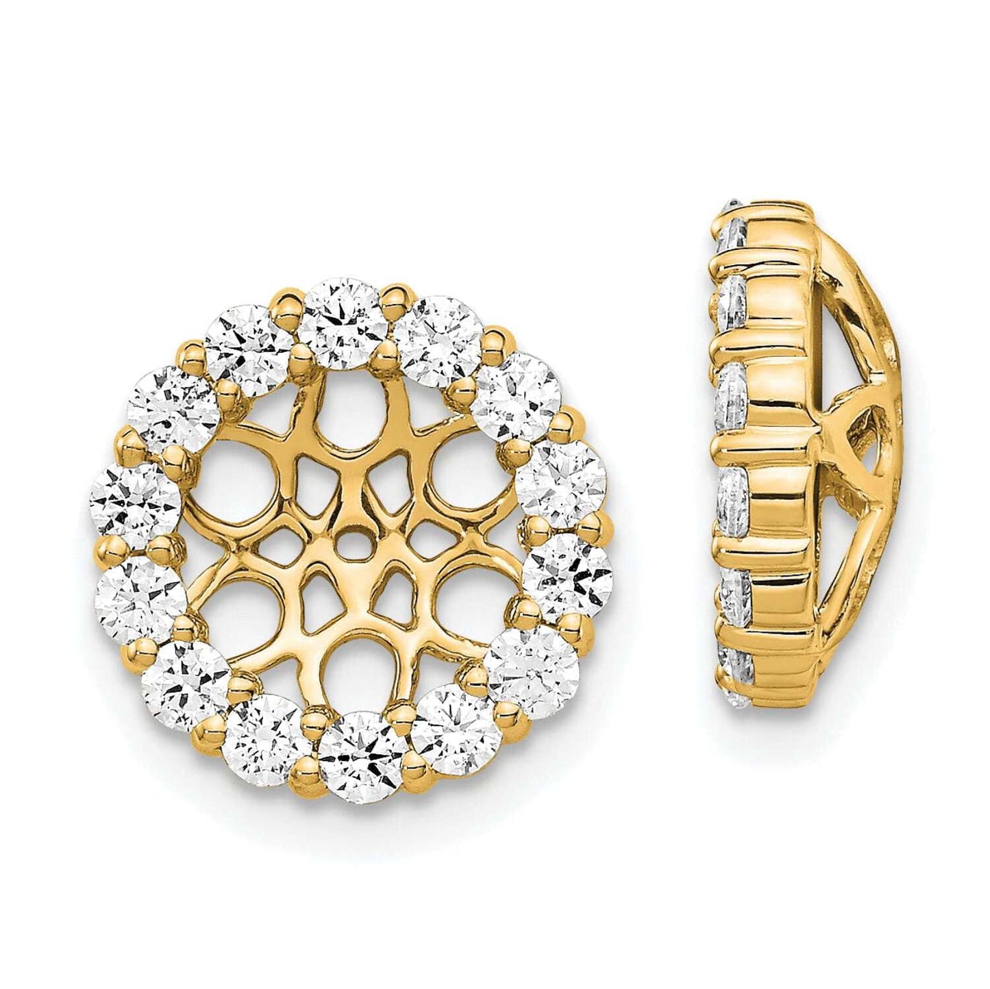 14k Yellow Gold 1 CT Cluster Diamond Circle Earring Jackets
