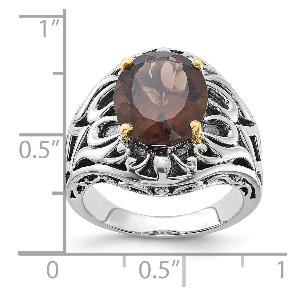 Sterling Silver w/14k Accent Antiqued Smoky Quartz Ring