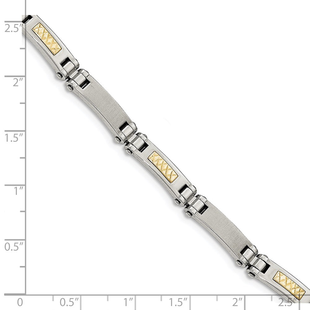 Stainless Steel with 14k Accent 8.25in Brushed & Polished Link Bracelet 8.25 inches