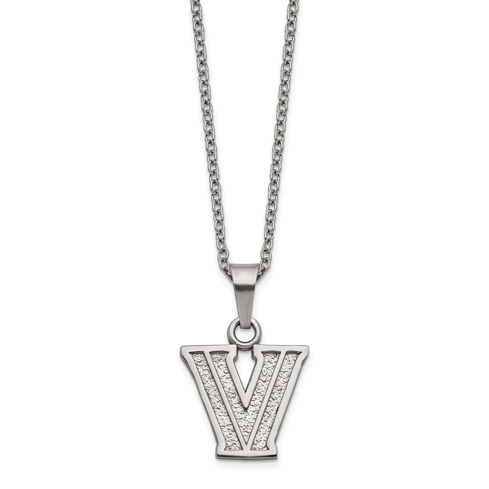 Stainless Steel LogoArt Villanova University Letter V Pendant 18 inch Necklace with 2 inch Extender QST516VIL