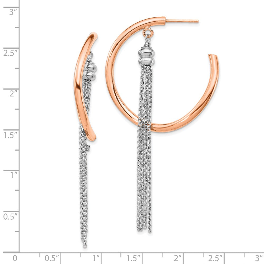 Sterling Silver Rhodium-plated & Rose-gold plate Hoop w/Chain Earrings