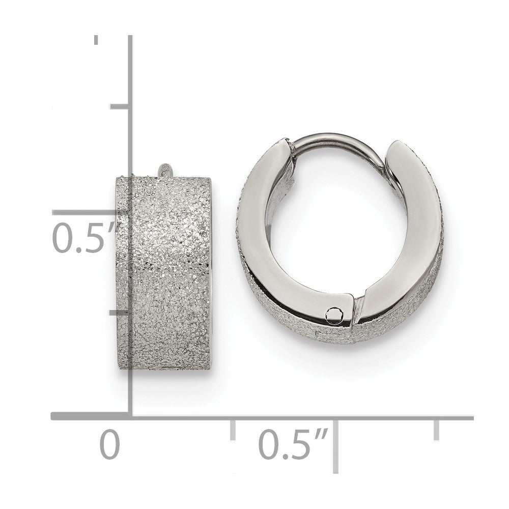 Stainless Steel Polished and Sandblasted 6mm Hinged Hoop Earrings
