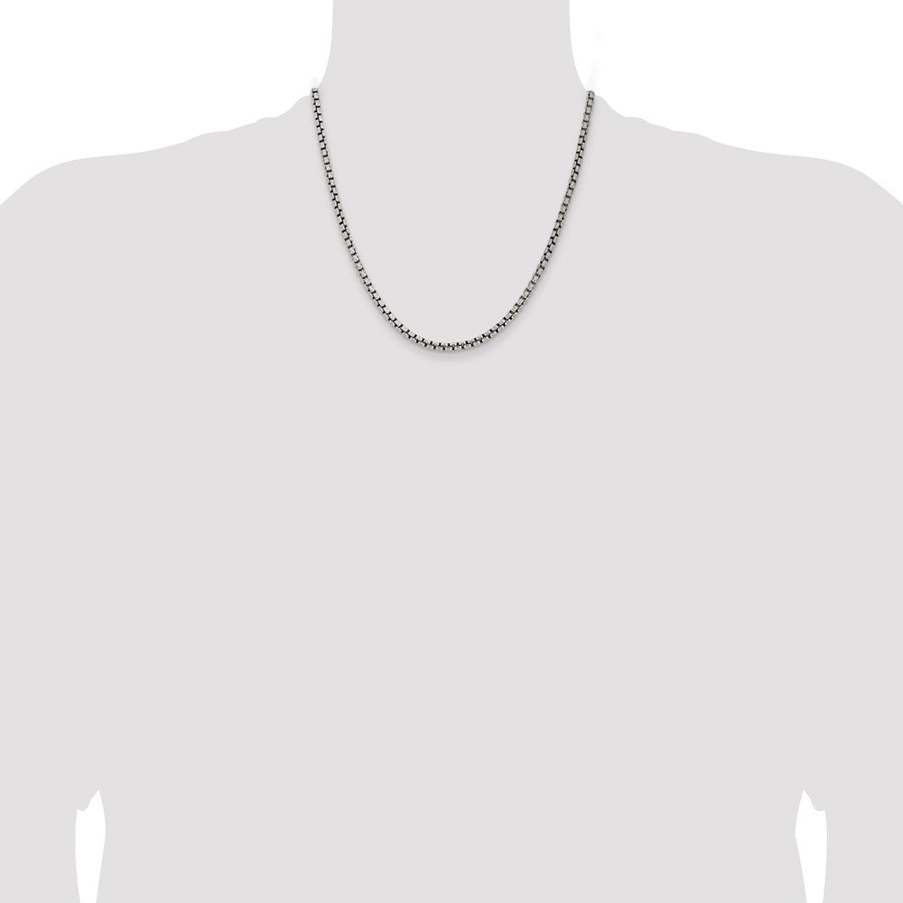 Sterling Silver Antiqued 3.6mm Round Box Chain 20 Inches