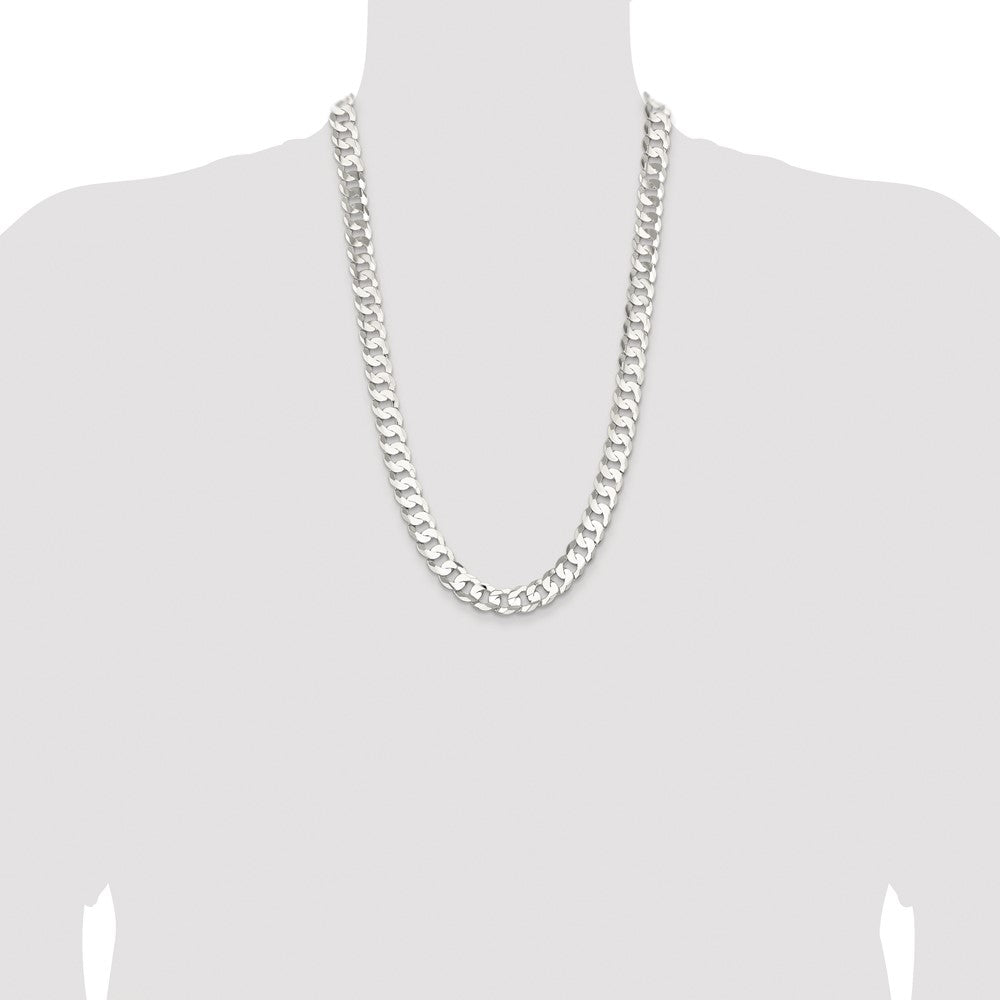 Sterling Silver Rhodium-plated 11.9mm Concave Beveled Curb Chain