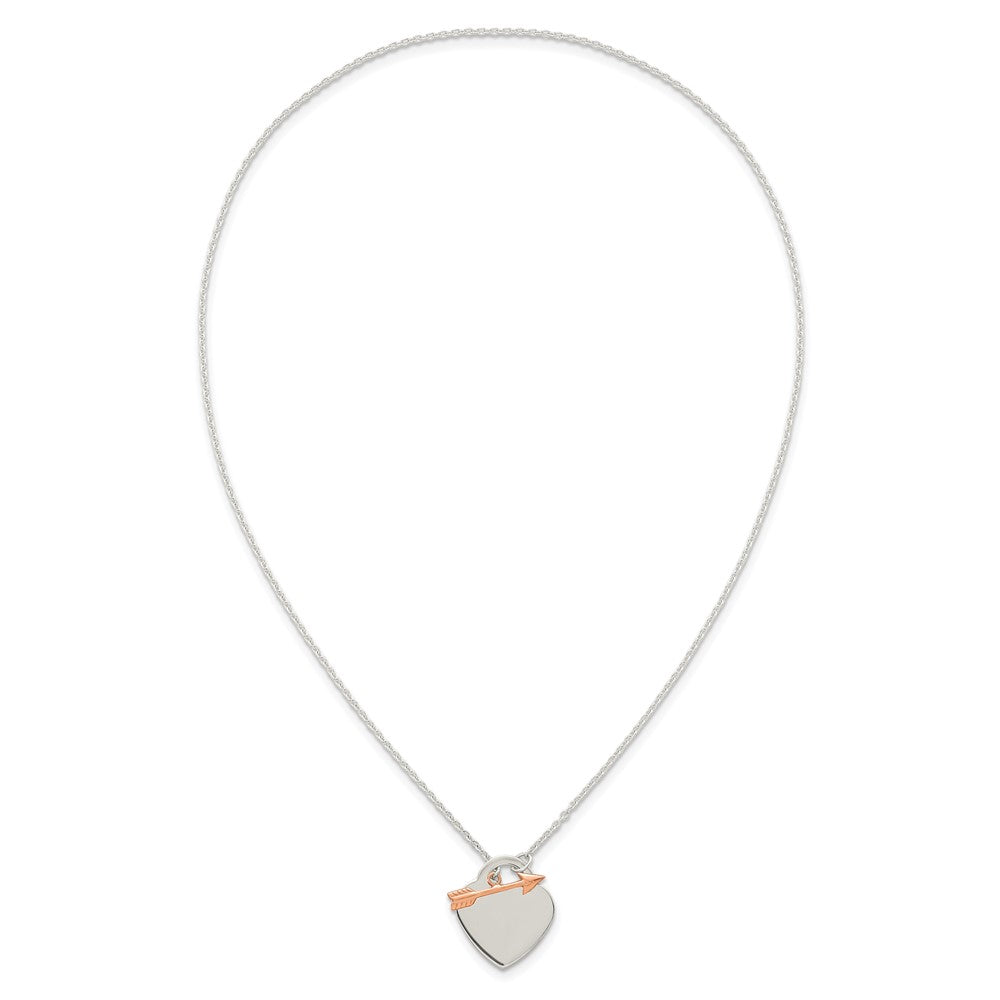 Sterling Silver Rose-tone Heart and Arrow Toggle Necklace 18 Inches