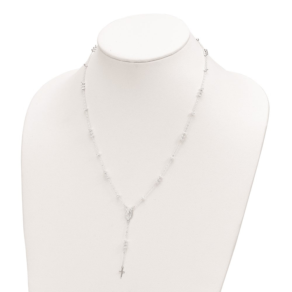 Sterling Silver Polished Mary and Cross Y-drop 1.75in ext. Necklace 18 Inches