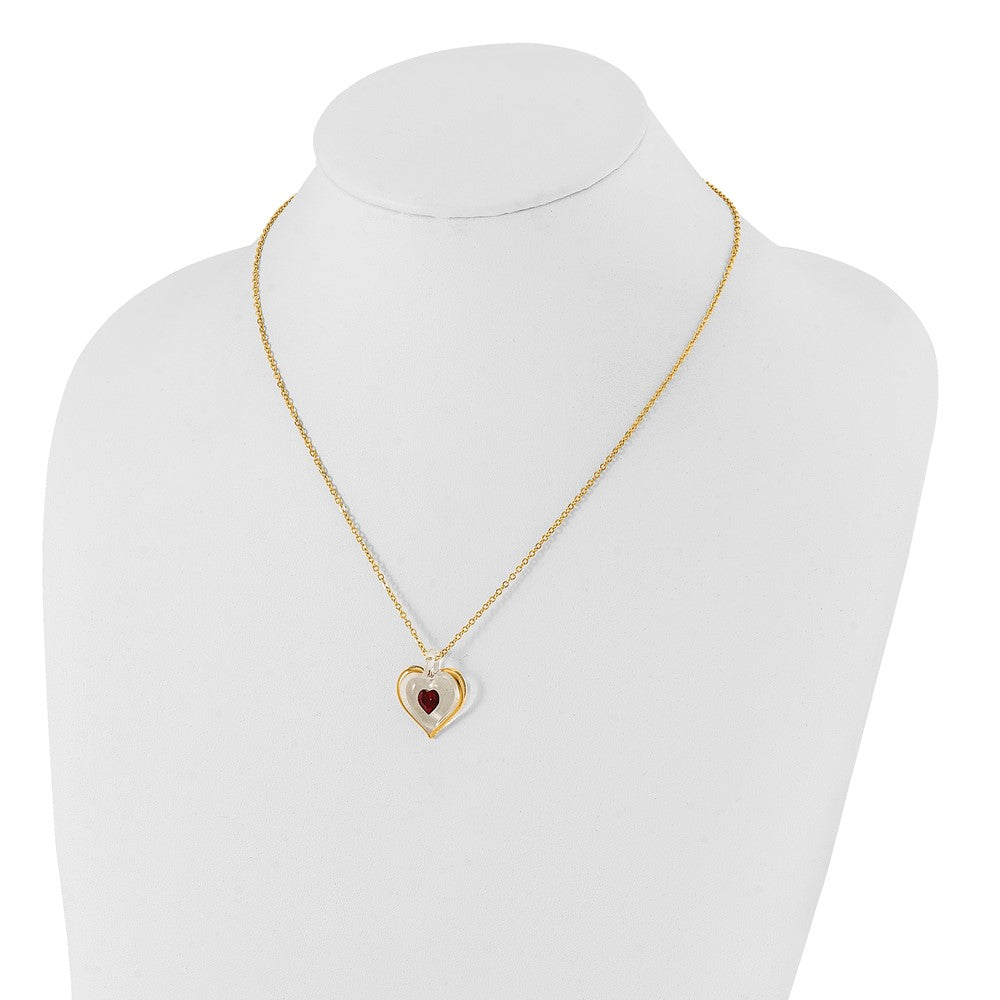 Glass Baron 22K Accent Gilding Gold-trim Glass with Red January Birthstone Crystal Heart 18 inch Gold-tone Necklace