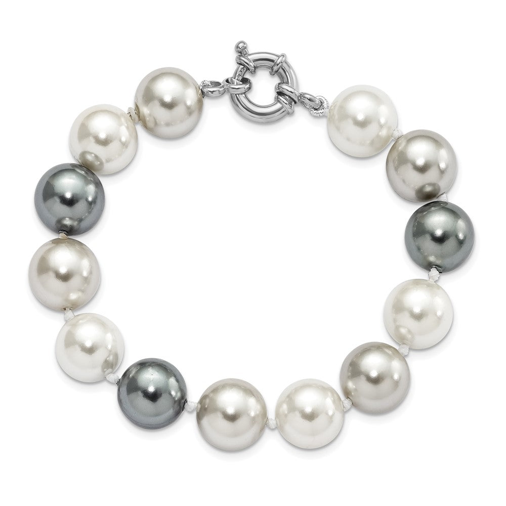 Majestik Sterling Silver Rhodium-plated 12-13mm Multi-color Imitation Shell Pearl Hand-knotted Bracelet 7.5 inches