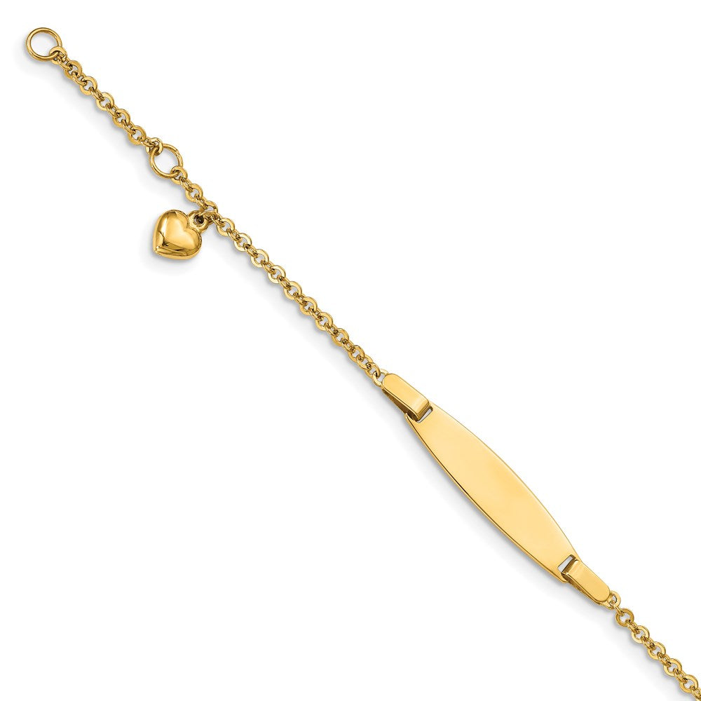14k Polished w/ Dangling Heart w/.5in ext. Baby ID Bracelet 4.5 inches