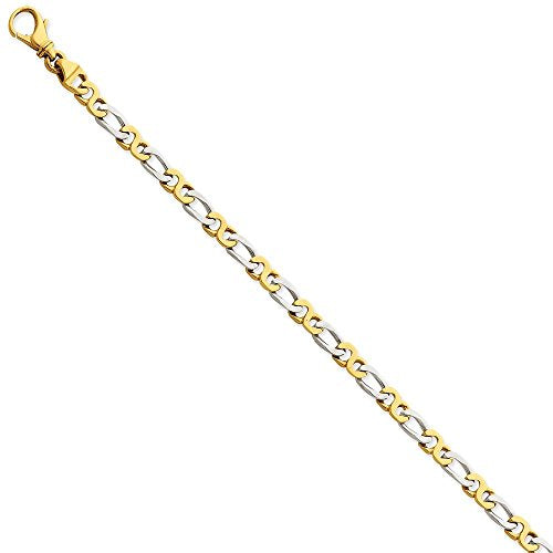 14K Two-tone 8 inch 4.8mm Hand Polished Fancy Link with Fancy Lobster Clasp Bracelet