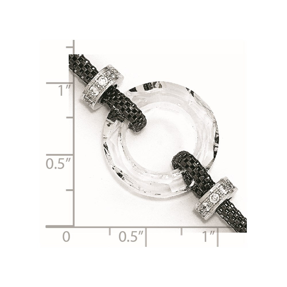 Sterling Silver Blk-plated Crystal Bracelet w/1in ext.