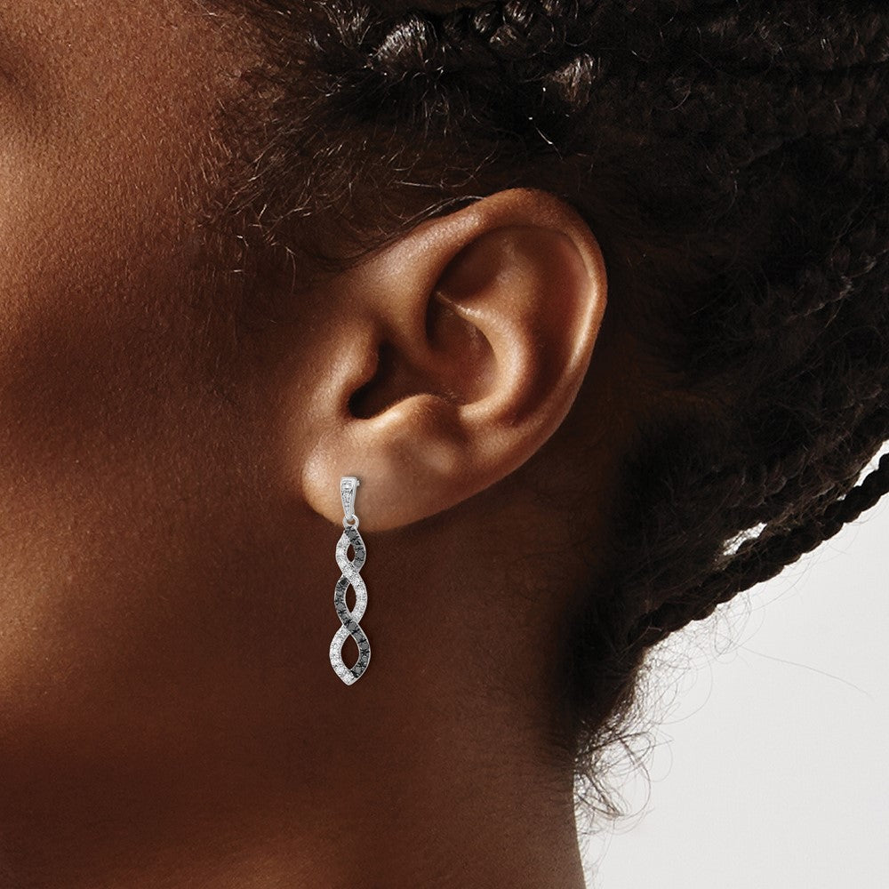 14k White Gold Black and White Diamond Twisted Post Earrings