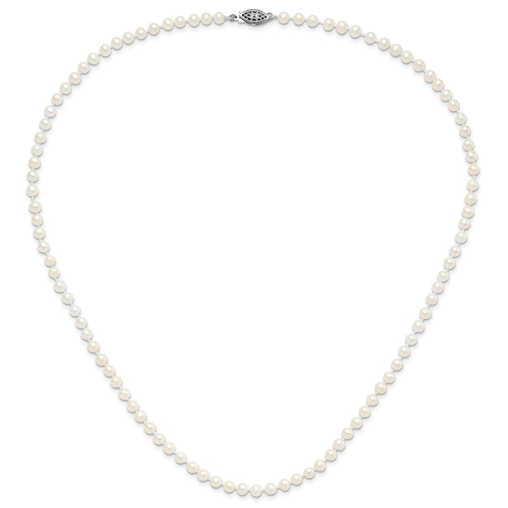 Sterling Silver Rhodium-plated 4-5mm White Near-Round Freshwater Cultured Pearl 20 inch Necklace