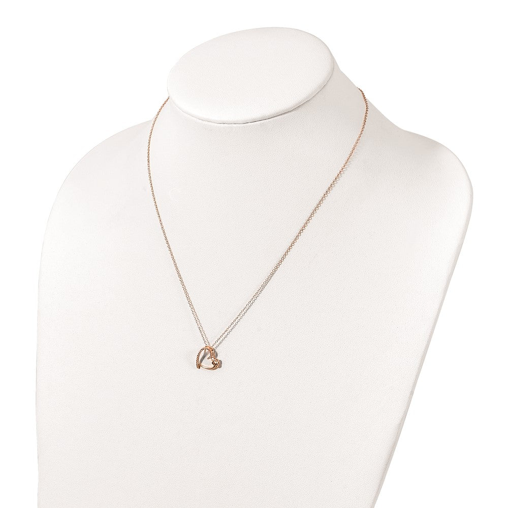 Sterling Silver Polished Rose-tone CZ Heart 18in Necklace 18 Inches