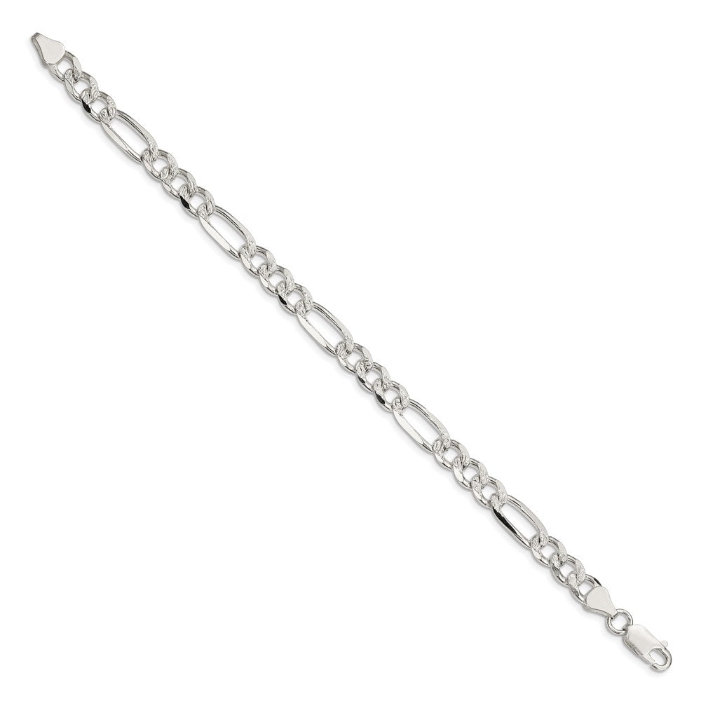 Sterling Silver 7.25mm Pave Flat Figaro Chain 9 inches
