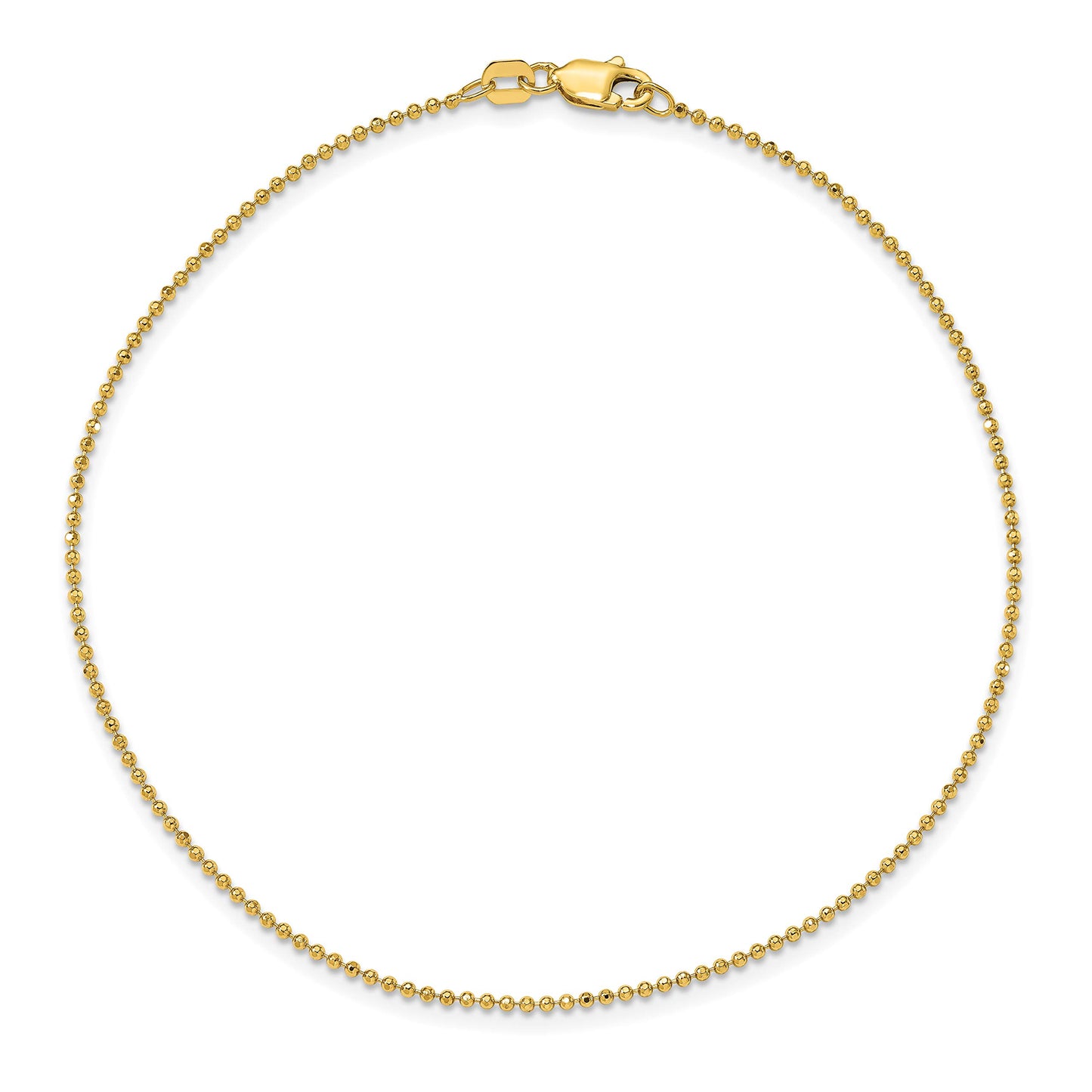 14K 9 inch 1.2mm Diamond-cut Beaded with Lobter Clasp Anklet
