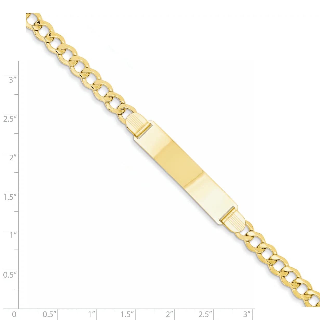 14k Polished Semi-Solid Chain/Solid Plate 5.9mm Curb Link 37.5x9mm Plate 8 inch ID Bracelet