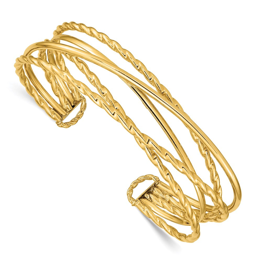 14k Polished Multi Tube Cuff Bangle 6 inches
