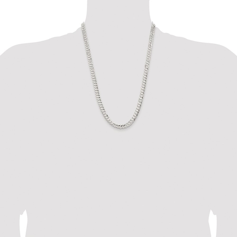 Sterling Silver Rhodium-plated 6.75mm Concave Beveled Curb Chain