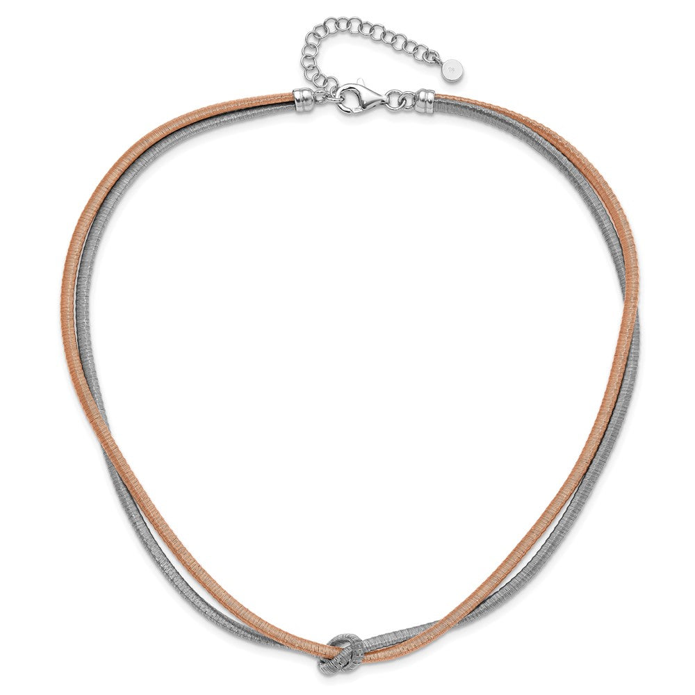 Sterling Silver & Rose Gold-plated Multistrand Knot w/ 2in Ext Necklace