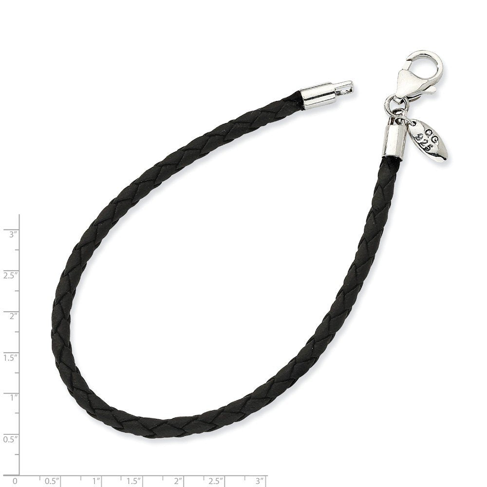 Sterling Silver Reflections Black Leather Bead Necklace