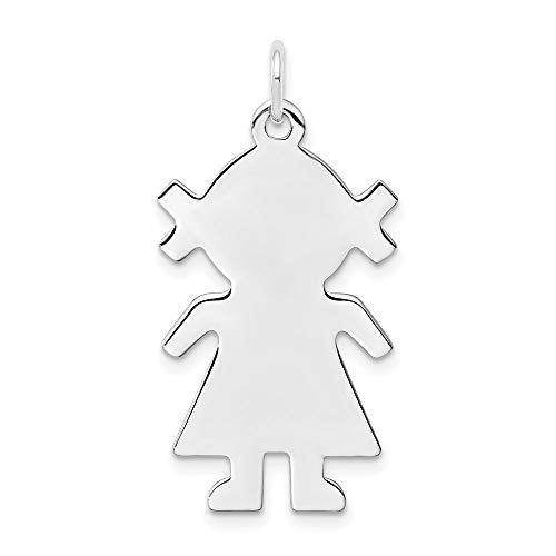 Sterling Silver Rhod-plated Eng. Girl Polished Front/Satin Back Disc Charm