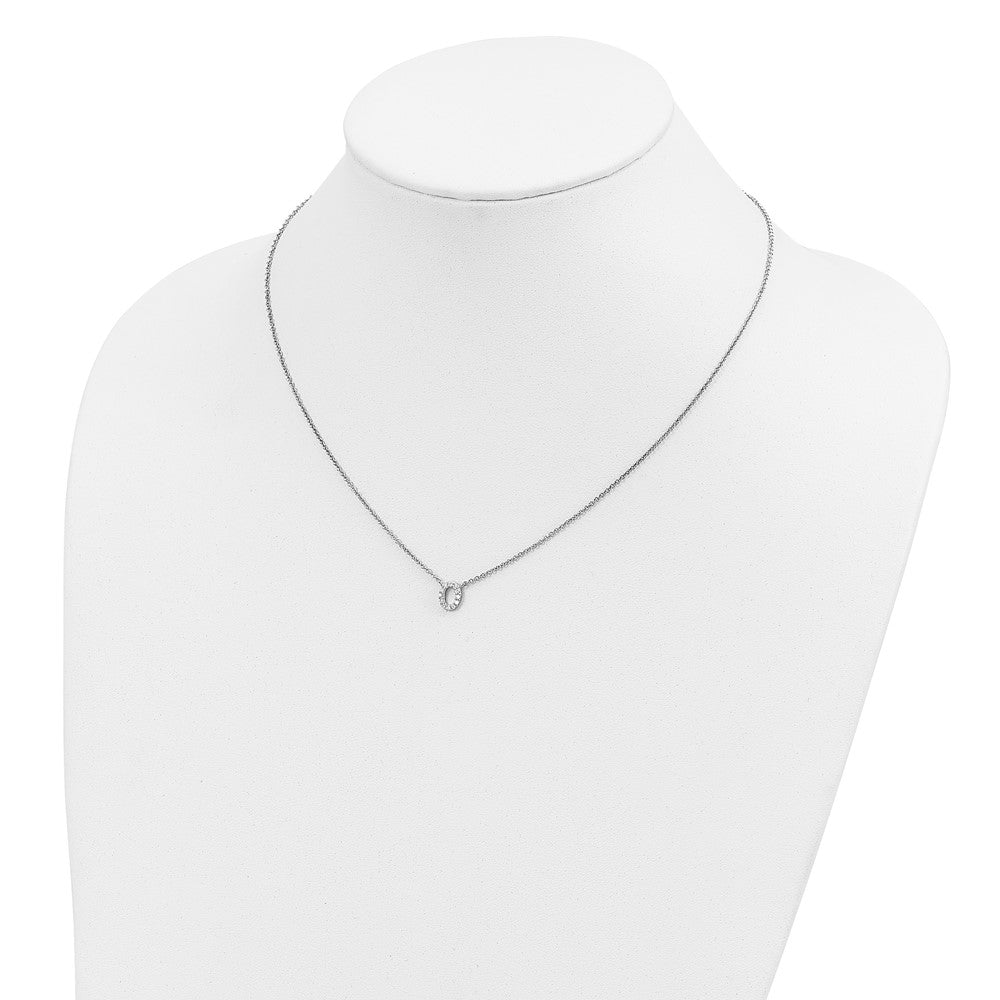 Rhodium Plated Silver White CZ Initial O Necklace -18