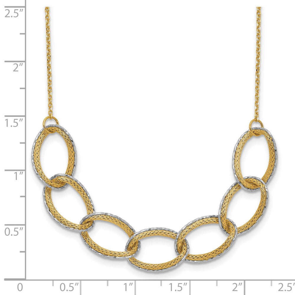 14K Two-tone Pol/Texture/Dia-cut Oval w/ 1in Ext. Necklace