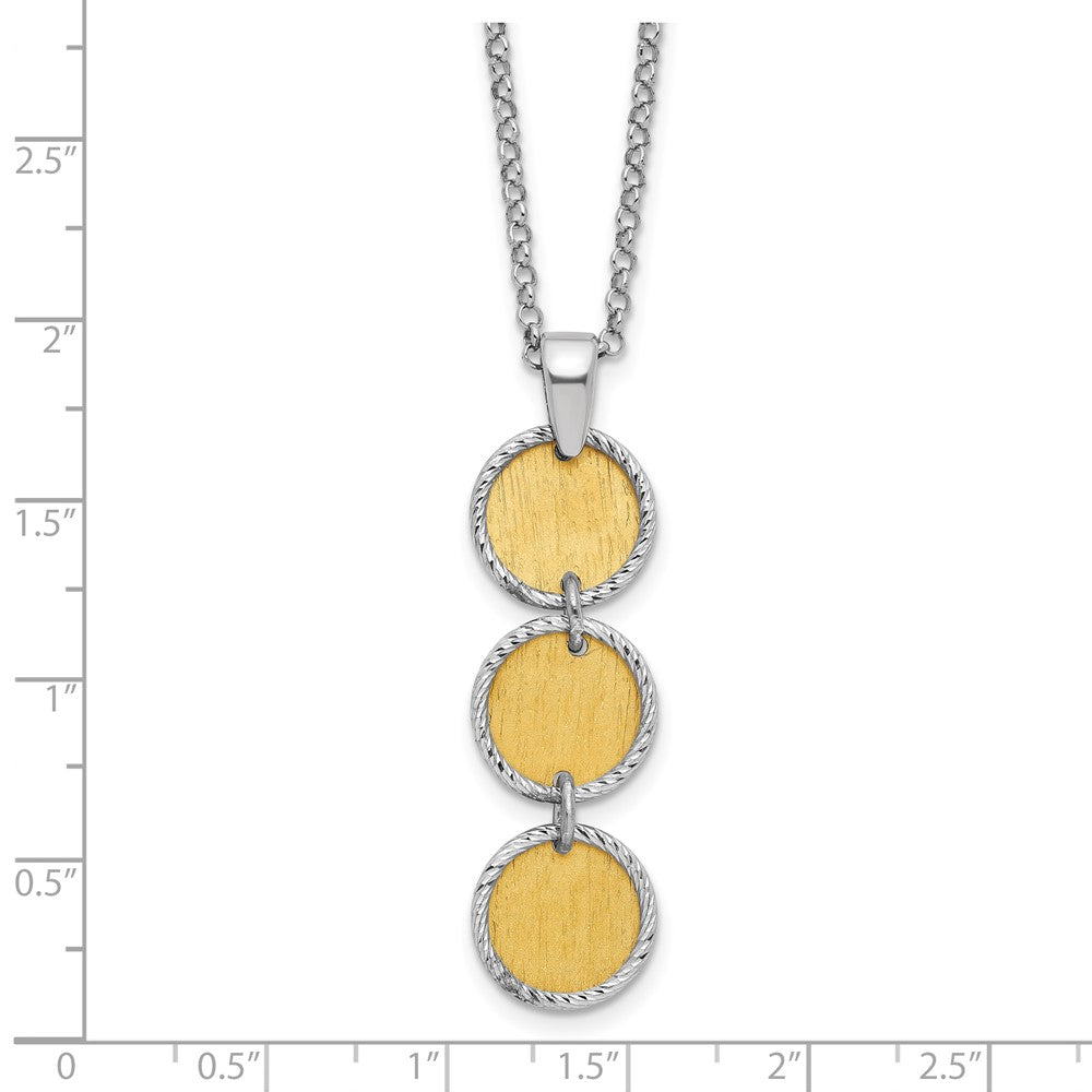 SS Rh/Gold-plated Polished/Brushed Circles w/2in ext. Necklace