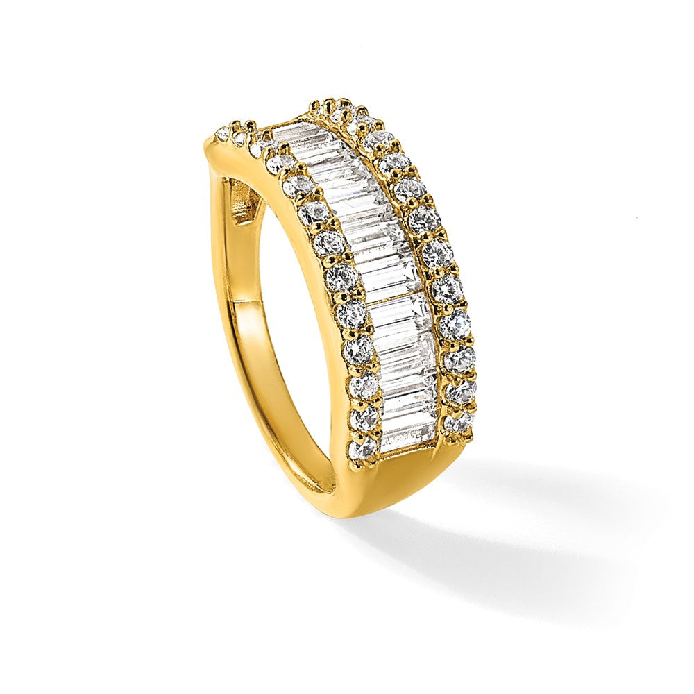 Sterling Silver Fancy Baguette Diamonelle Channel Set Band ring-YG-Vermeil