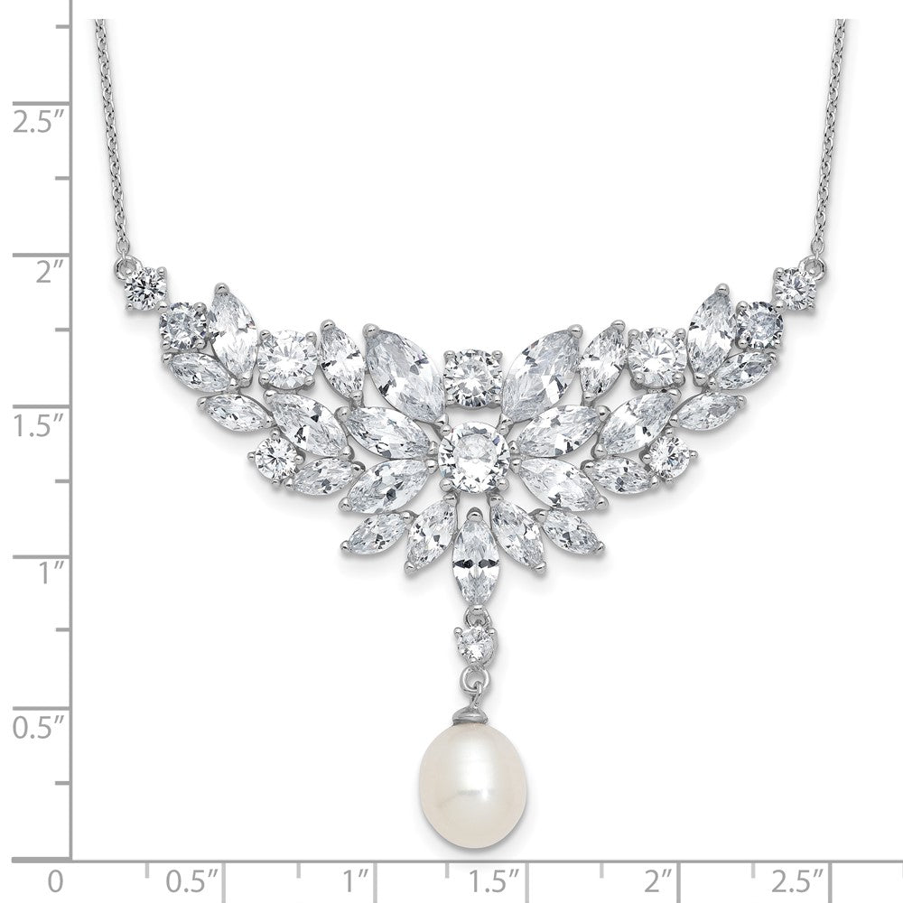 Cheryl M Sterling Silver Rhodium-plated Polished Fancy Freshwater Cultured Pearl and CZ Necklace 18 Inches