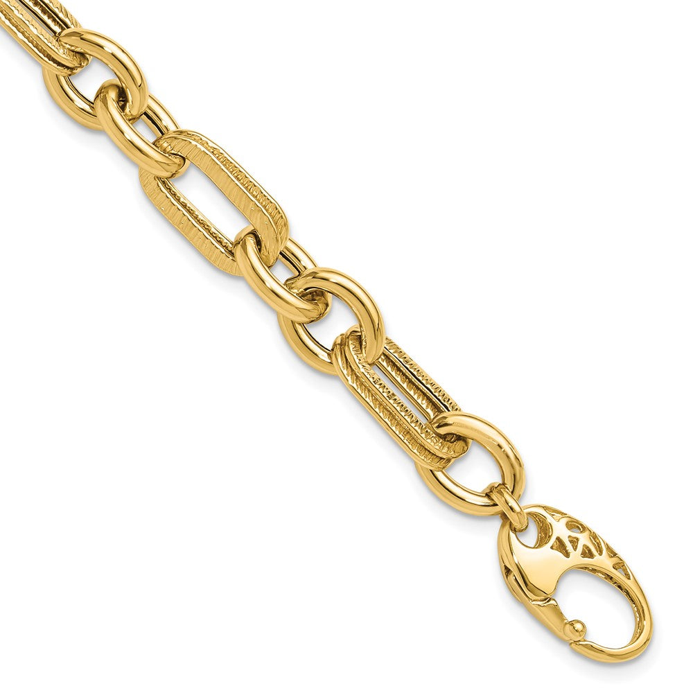 14K Polished and Textured Fancy Link Bracelet 7.5 inches