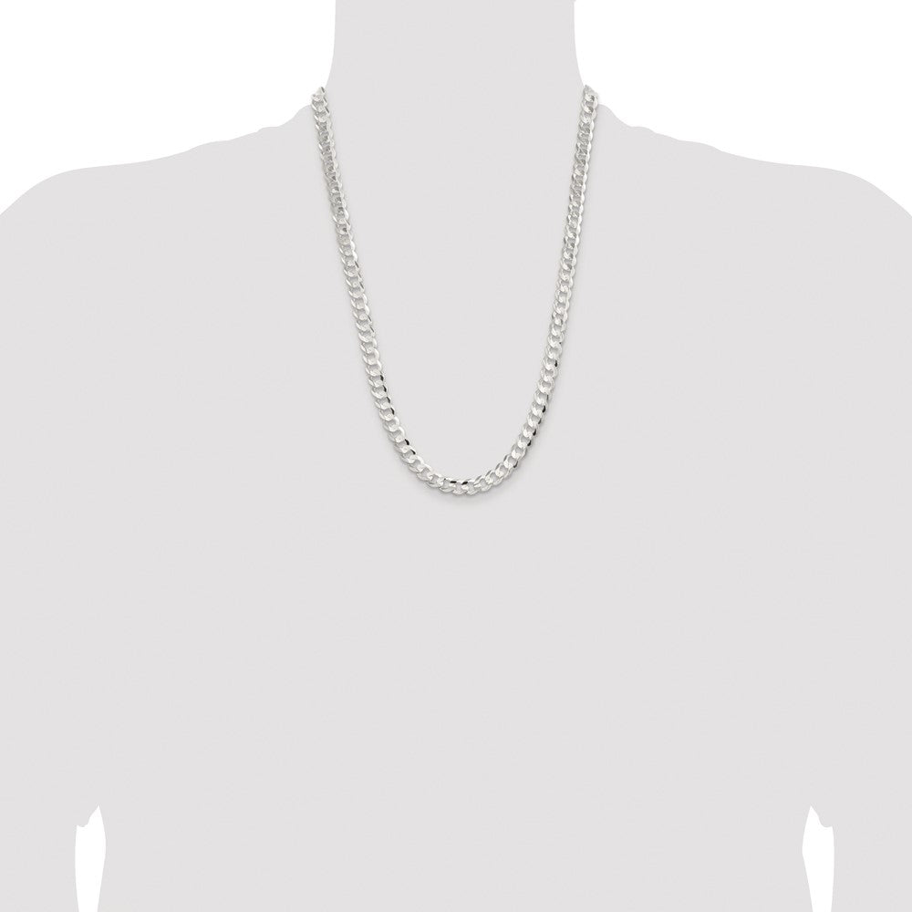 Sterling Silver Rhodium-plated 7.8mm Concave Beveled Curb Chain