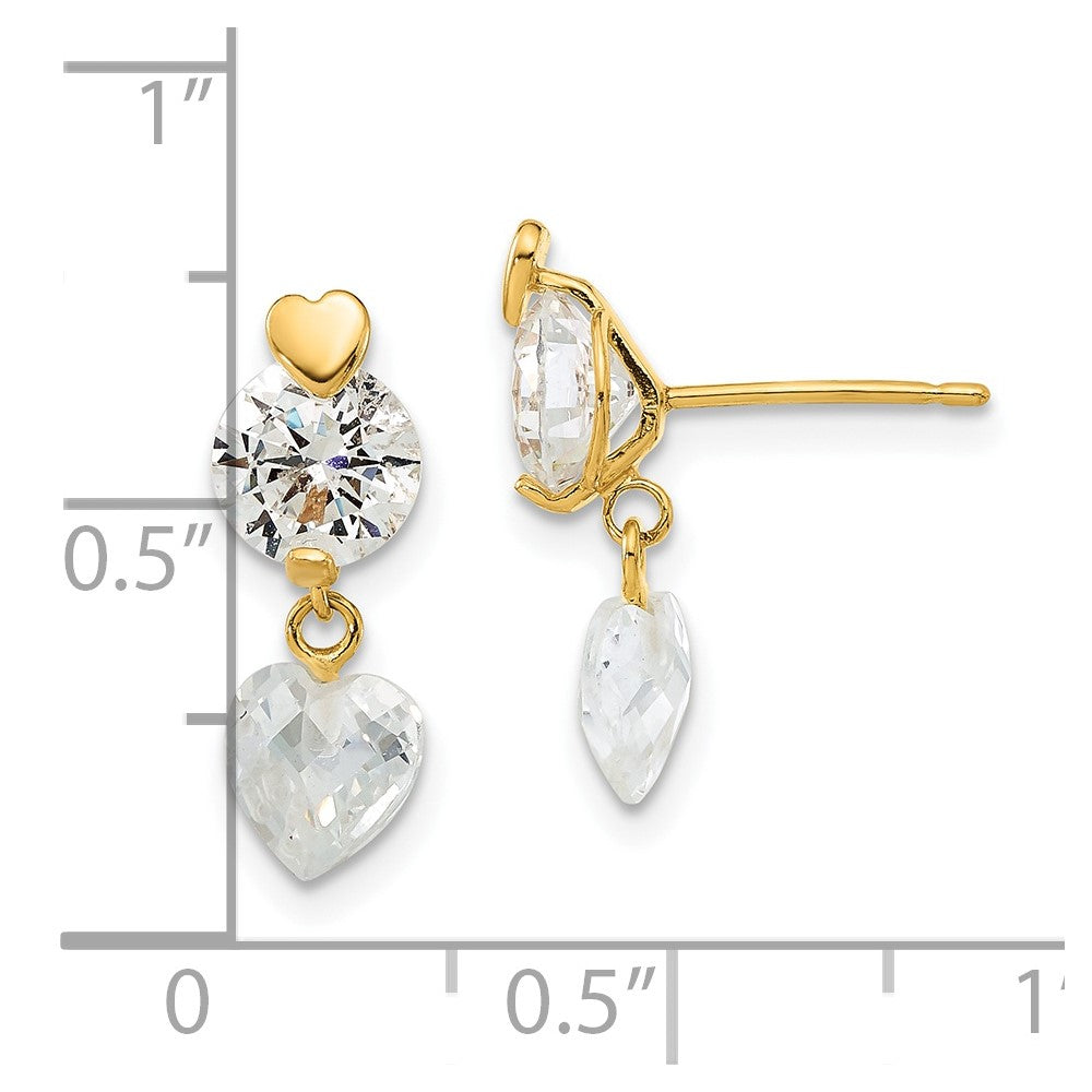 14ky Madi K Childrens CZ Heart Post Dangle Earrings