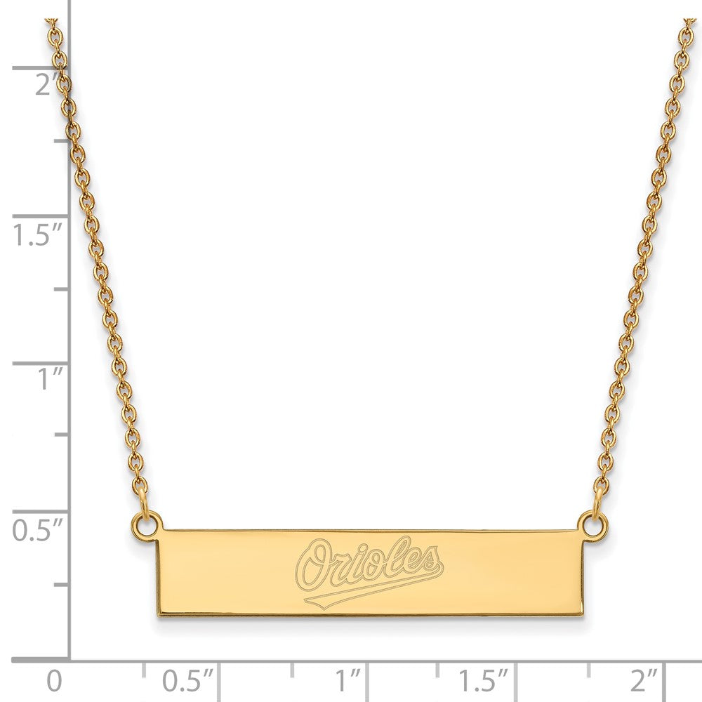 Sterling Silver Gold-plated MLB LogoArt Baltimore Orioles Team Script Small Bar 18 inch Necklace
