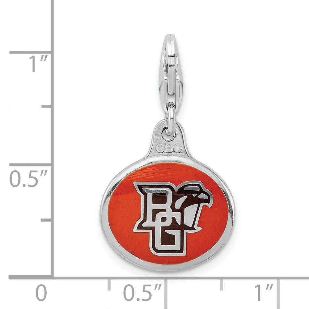 Amore La Vita Sterling Silver Rhodium-plated Polished Enameled Bowling Green University Charm with Fancy Lobster Clasp