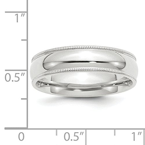 10k White Gold 6mm Milgrain Half Round Comfort Fit Wedding Band Size 9.5