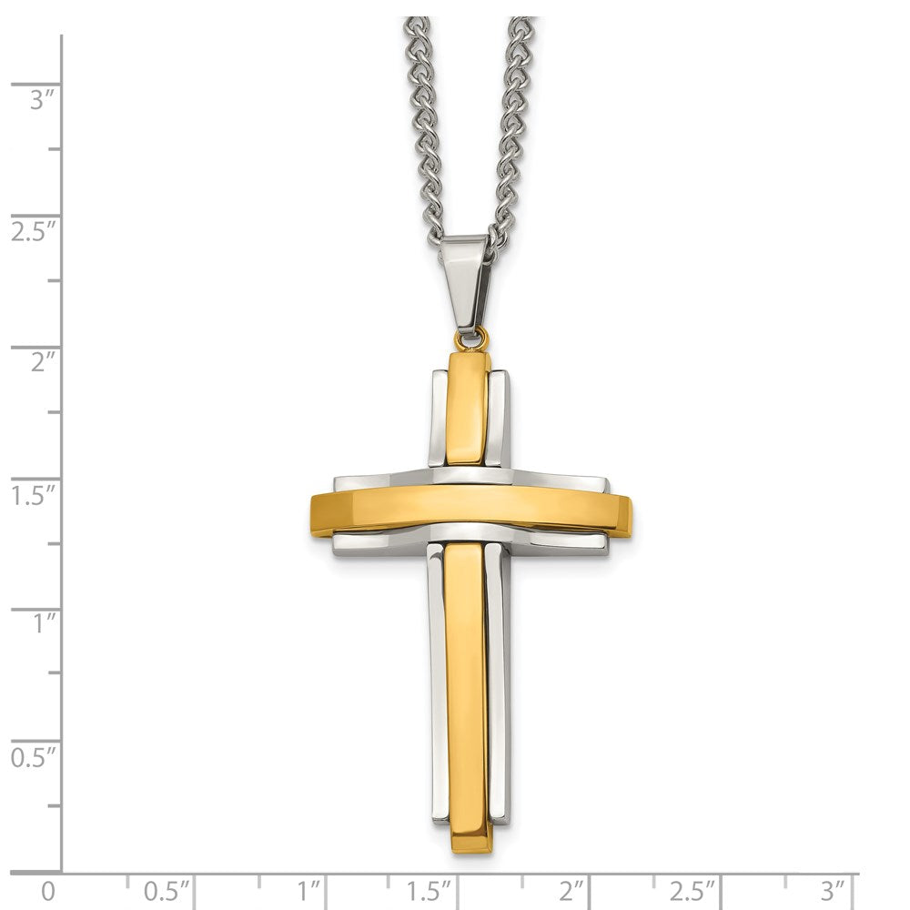 Stainless Steel Polished Yellow IP-plated Cross 24in Necklace