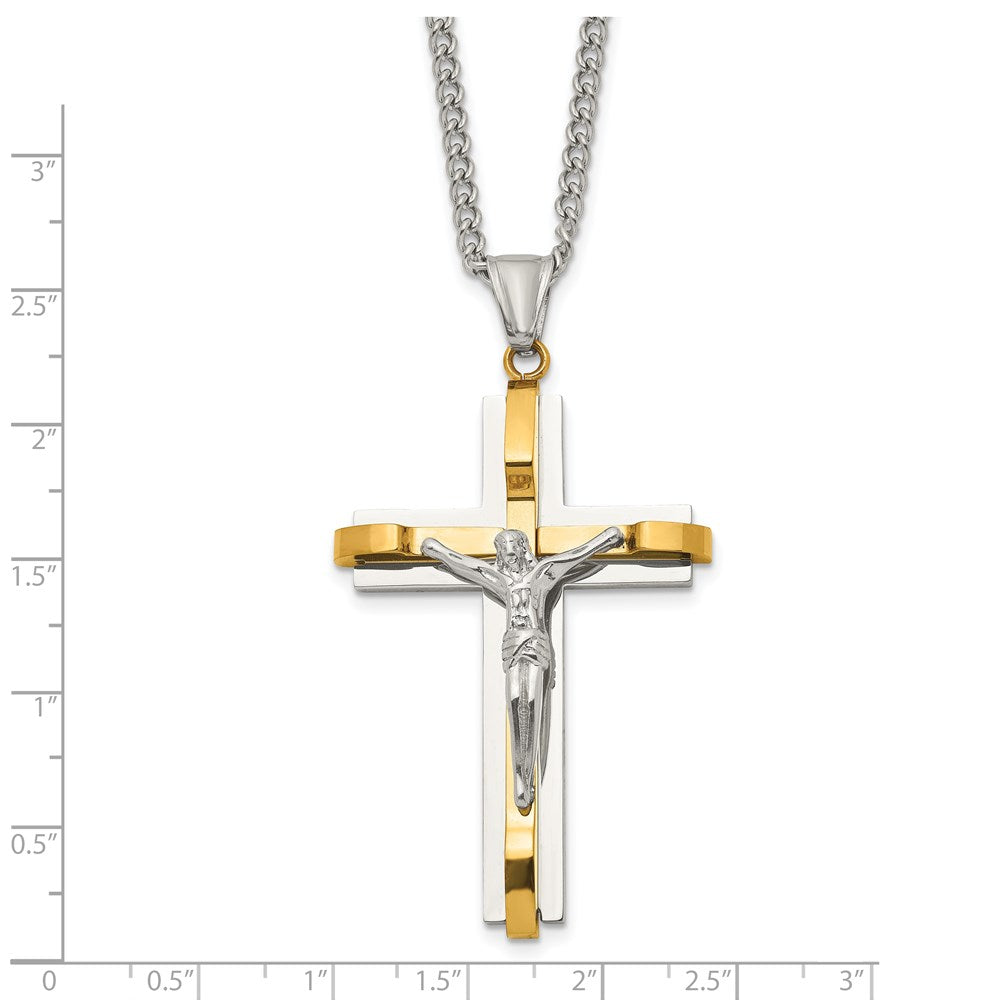 Stainless Steel Polished Yellow IP-plated Crucifix 24in Necklace