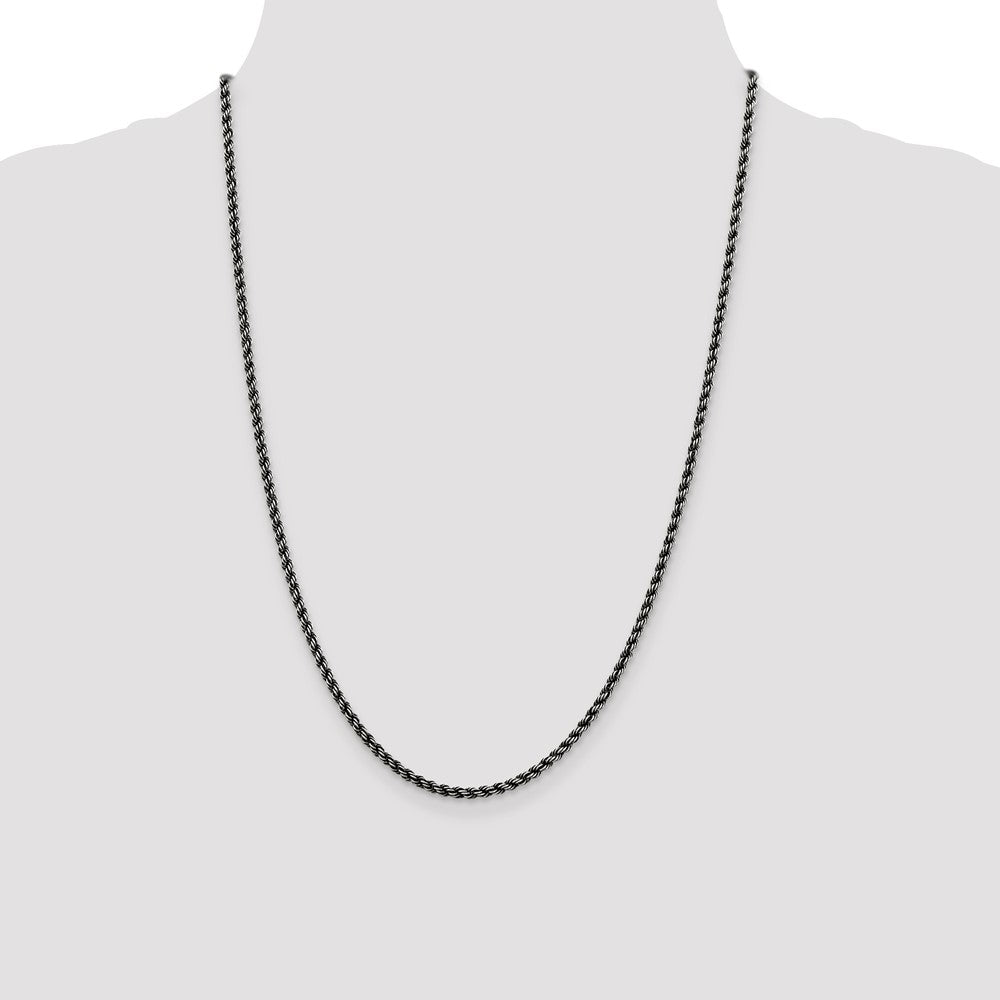 Sterling Silver Ruthenium-plated 2.9mm Rope Chain 24 Inches