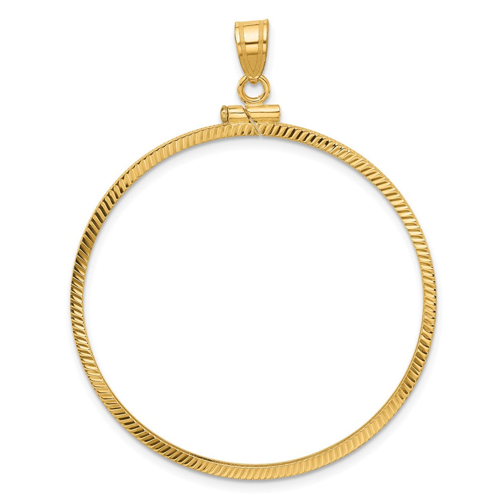Wideband Distinguished Coin Jewelry 14k Polished and Diamond-cut 39.5mm x 1.1mm Screw Top Coin Bezel Pendant