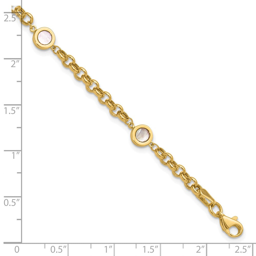 14K Polished Mother of Pearl Link Bracelet 7.5 inches