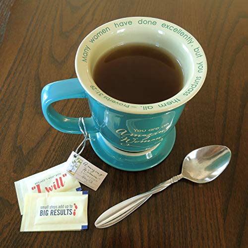 Cathedral Art-DBA Abbey Gift 096822 Mug Grace Outpoured Amazing Woman Interior with Coaster Lid, Teal & Cream